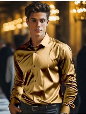 Men's Satin Dress Shirt - Gold